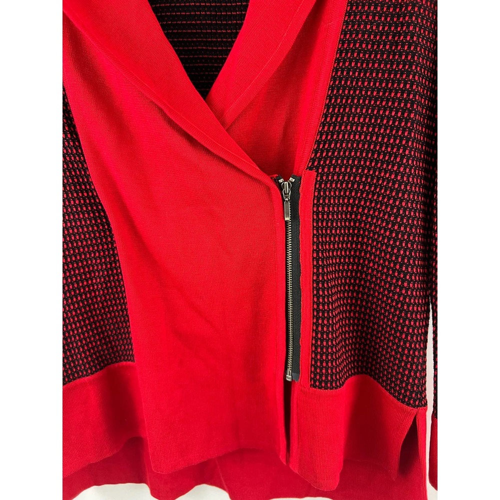 Ming Red Black top Zipper Sweater V-Neck Long Sleeves Color Block XXS - Picture 4 of 7